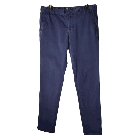 A.P.C. Pants - APC Pants Women XL Blue Cotton Straight Leg Casual Trousers Preppy Luxury Career